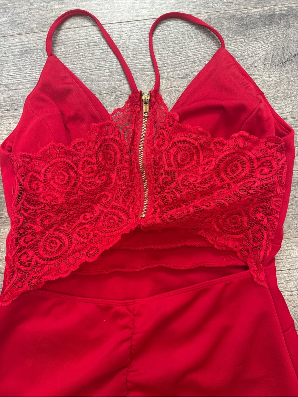 Emerald Sundae Red Lace V-Neck Strappy Bodycon Mini Dress Zipper Women's L - Picture 9 of 9